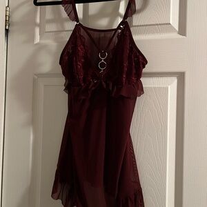 Elegant Burgundy Lace Lingerie Dress